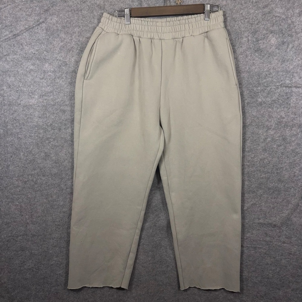 Comfrt Signature Crop Sweatpants Womens Sz L Tan Raw Hem Zip Pocket